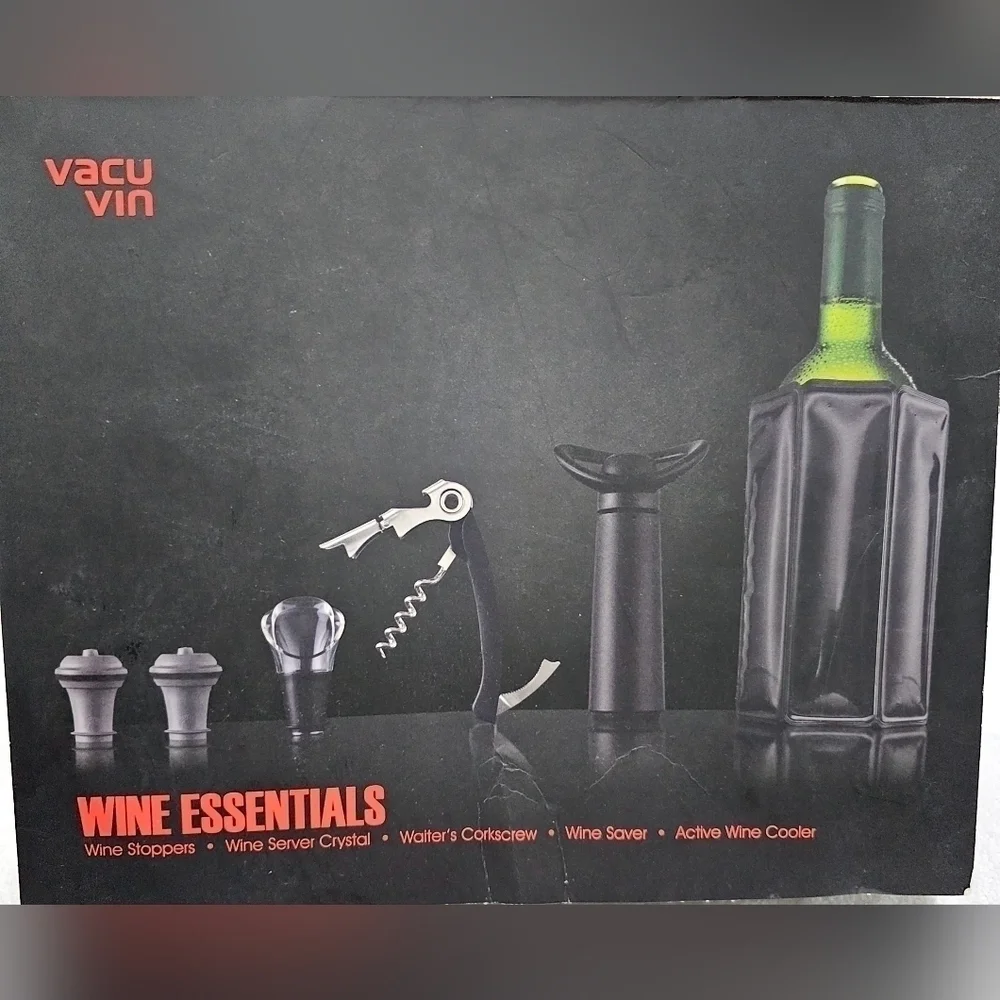 Vac-U-Vin  Wine Essentials 6 Piece Giftset, Standard, Black New in Box